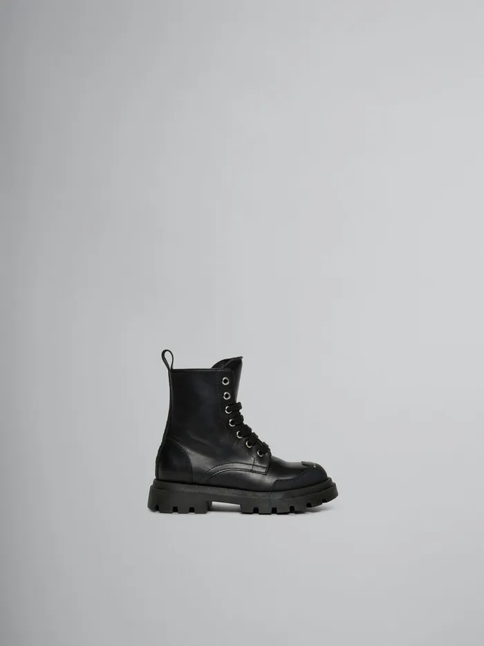 Black Leather Combat Boot Kids Marni