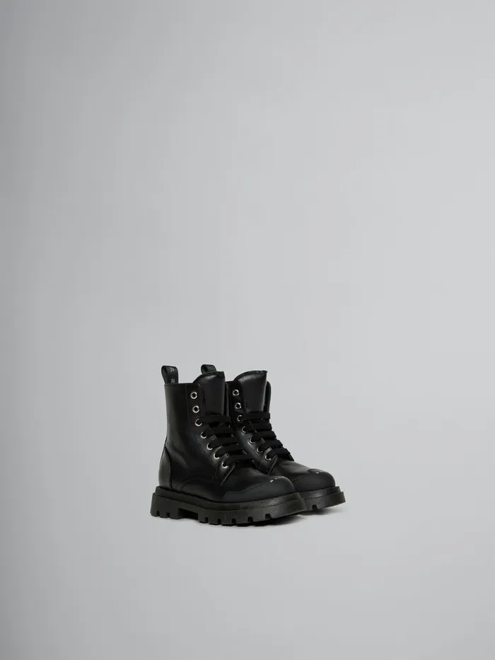Black Leather Combat Boot Kids Marni