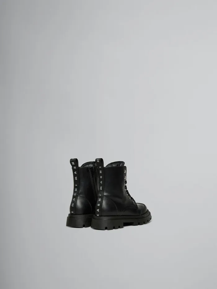 Black Leather Combat Boot Kids Marni