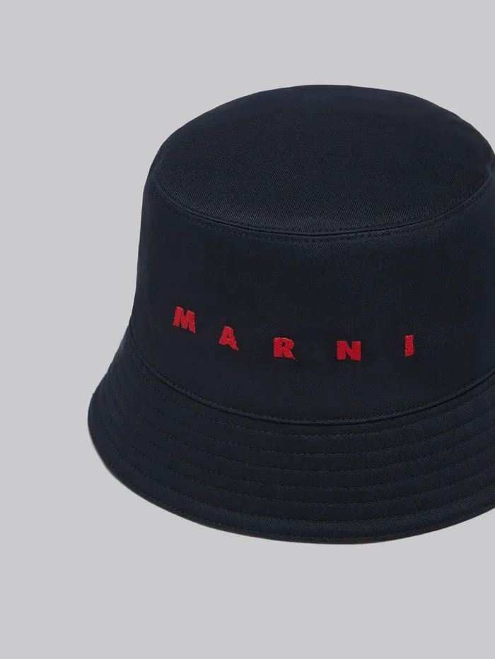 Black Organic Gabardine Bucket Hat With Embroidered Logo Men Marni Hats