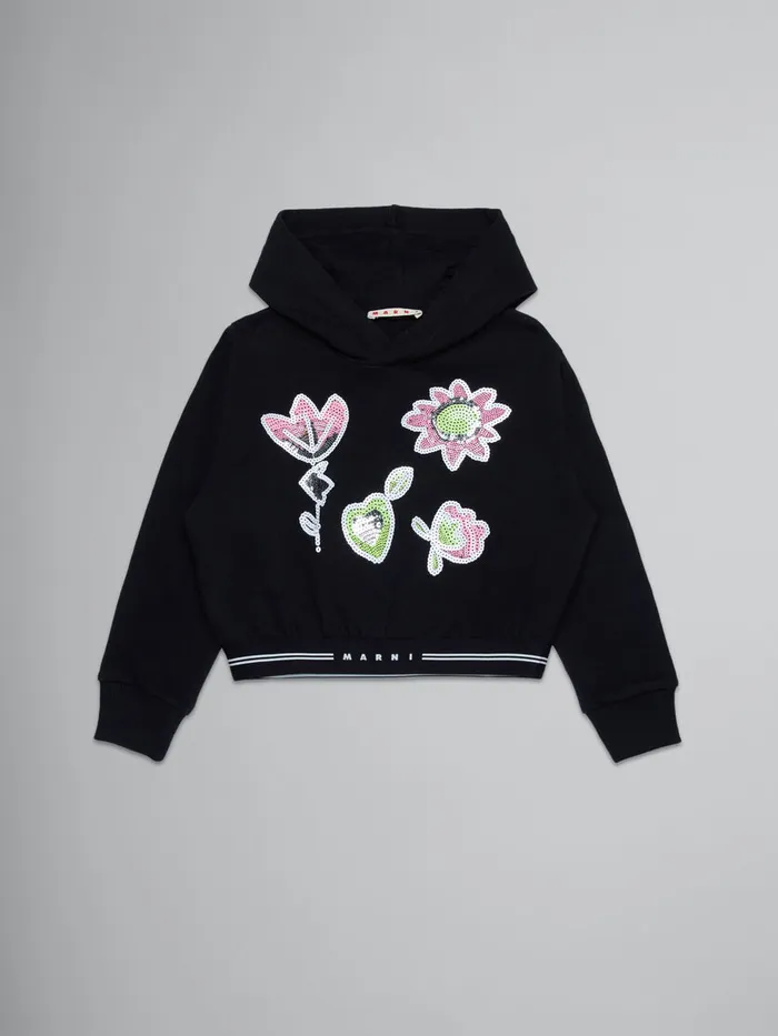 Black Sweatshirt With Sequined Flowers Kids Marni