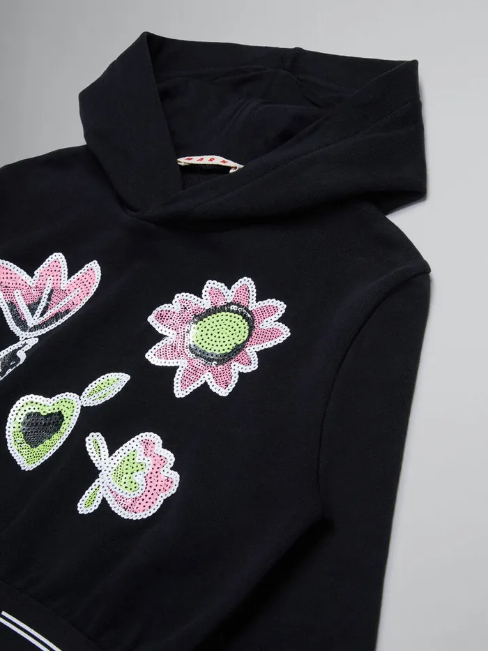 Black Sweatshirt With Sequined Flowers Kids Marni