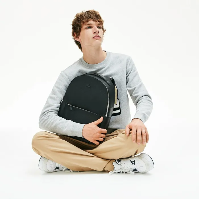 Chantaco Soft Leather Zip Backpack Black Mens Lacoste Bags Store