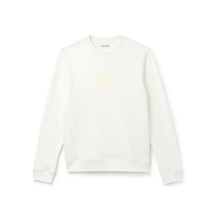 Crew Neck Felt Crocodile Fleece Sweatshirt White Mens Lacoste Sweatshirts For Sale Online