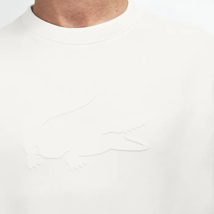 Crew Neck Felt Crocodile Fleece Sweatshirt White Mens Lacoste Sweatshirts For Sale Online