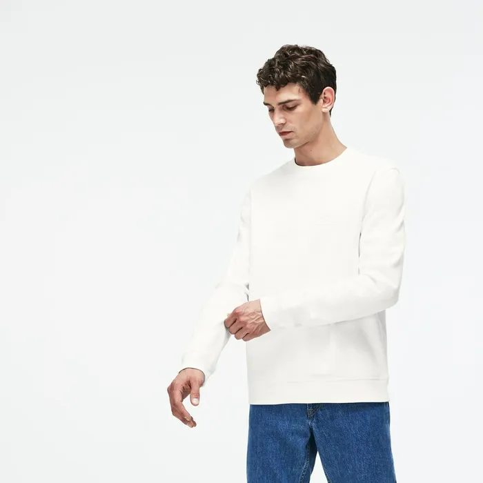 Crew Neck Felt Crocodile Fleece Sweatshirt White Mens Lacoste Sweatshirts For Sale Online