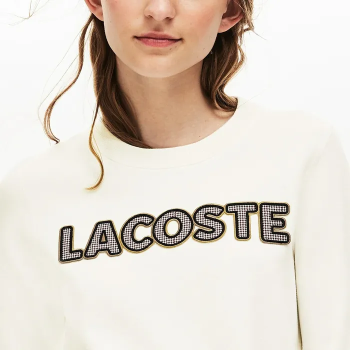Crewneck CheckerdLogo Cotton Sweater White Womens Lacoste Sweaters and Sweatshirts Outlet Factory