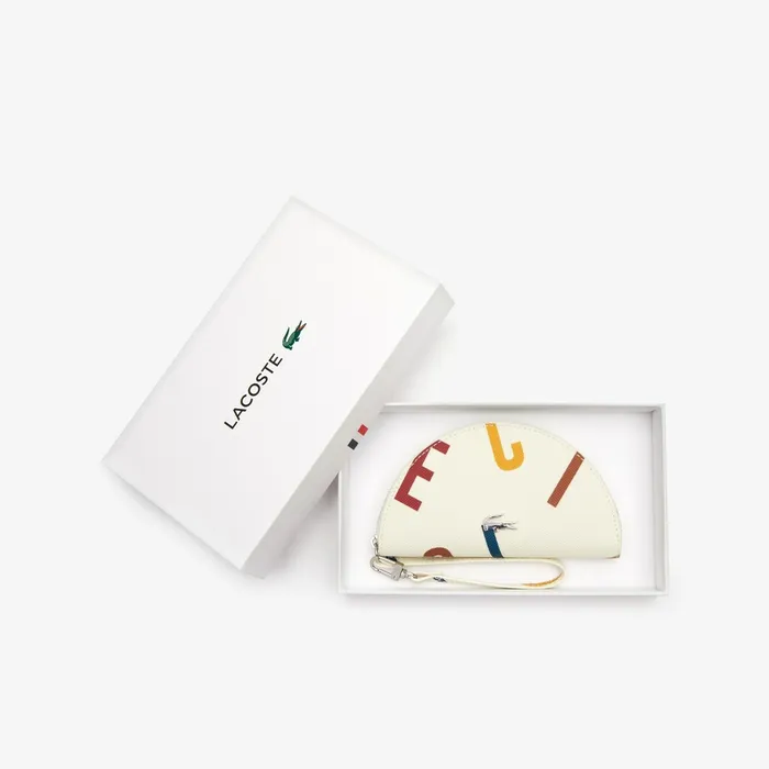 Daily Classic Coated Print Canvas Half Moon Clutch Alphabet Egret Womens Lacoste Bags Outlet