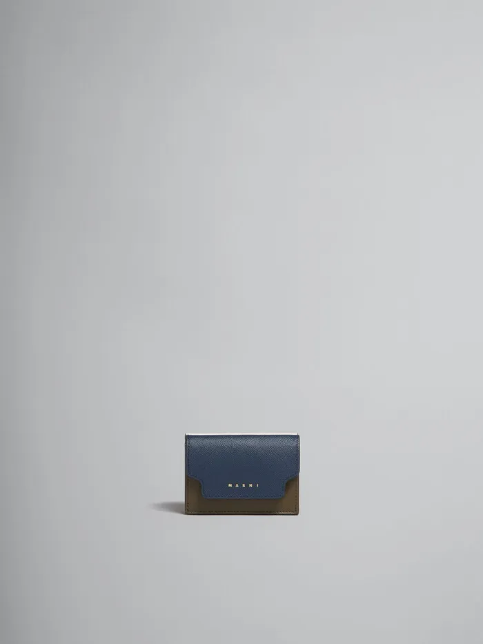 Deep Blue Cream And Green Saffiano Leather Trifold Wallet Women Marni Wallets and Small Leather Goods
