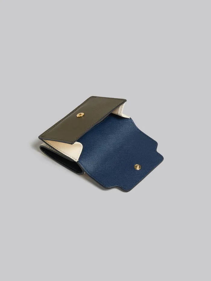 Deep Blue Cream And Green Saffiano Leather Trifold Wallet Women Marni Wallets and Small Leather Goods