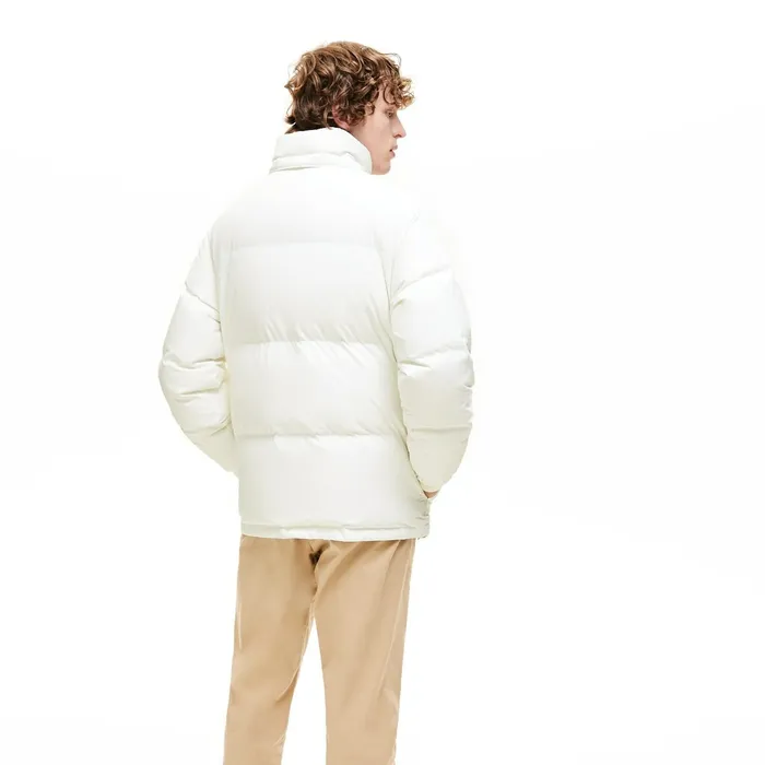 Detachable Hood WaterResistant Quilted Jacket White Mens Lacoste Jackets and Coats Online Store
