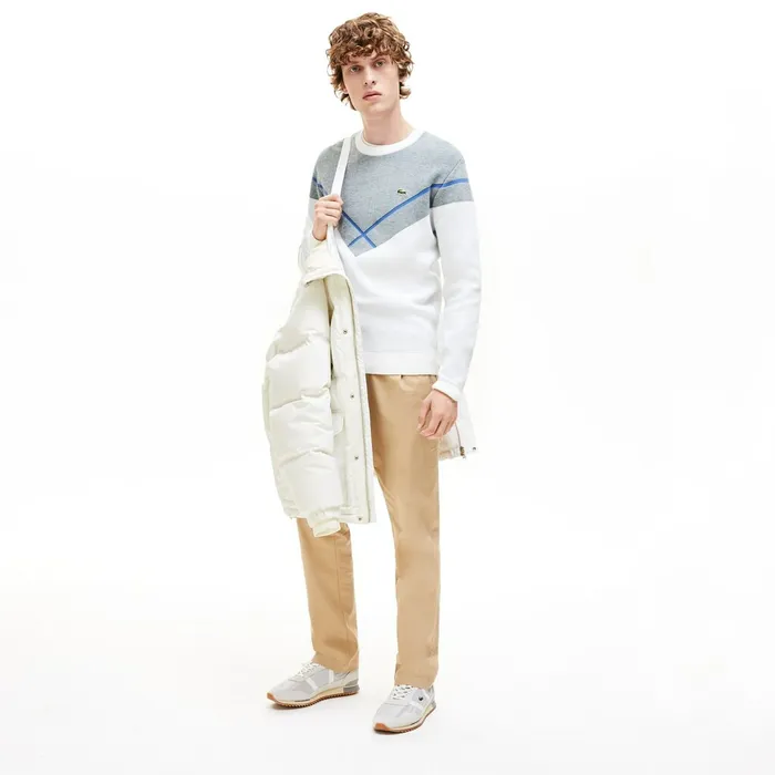 Detachable Hood WaterResistant Quilted Jacket White Mens Lacoste Jackets and Coats Online Store
