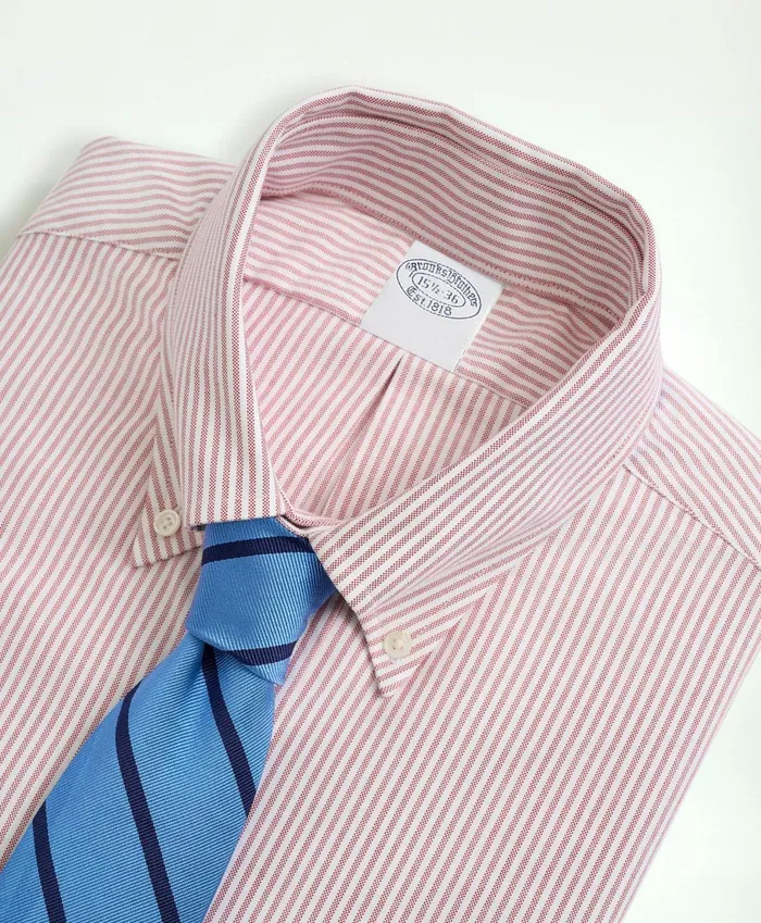 Dress Shirts Men Brooks Brothers AmericanMade Oxford Cloth ButtonDown Stripe Dress Shirt Red