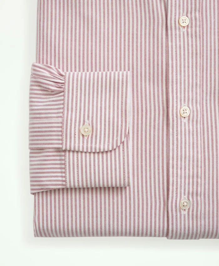 Dress Shirts Men Brooks Brothers AmericanMade Oxford Cloth ButtonDown Stripe Dress Shirt Red