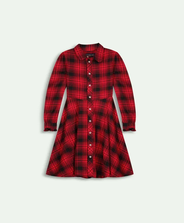 Dresses Kids Brooks Brothers Girls Cotton Flannel Shirt Dress Red Multi