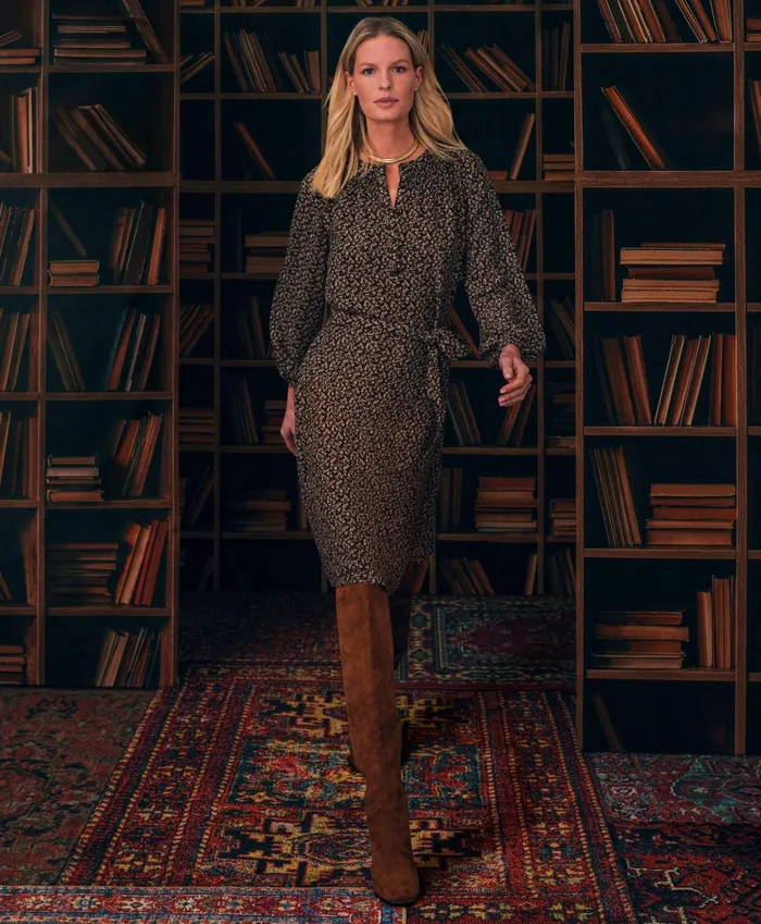 Dresses Women Brooks Brothers Flowy Printed Shirt Dress Brown Multi
