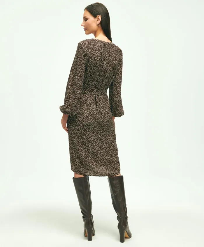 Dresses Women Brooks Brothers Flowy Printed Shirt Dress Brown Multi