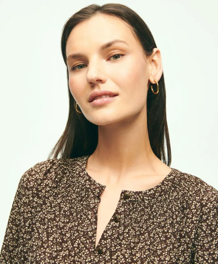 Dresses Women Brooks Brothers Flowy Printed Shirt Dress Brown Multi