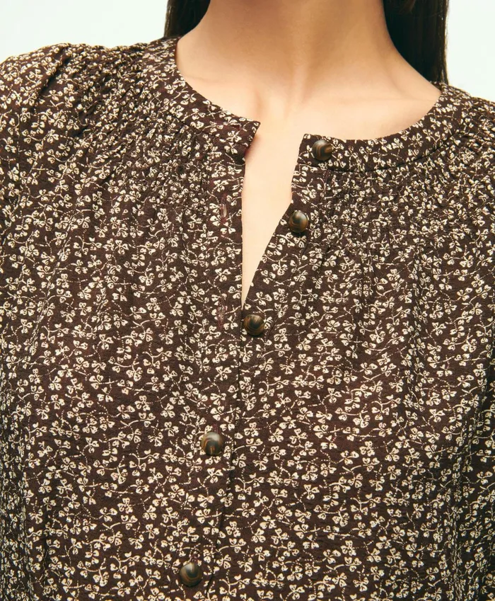 Dresses Women Brooks Brothers Flowy Printed Shirt Dress Brown Multi
