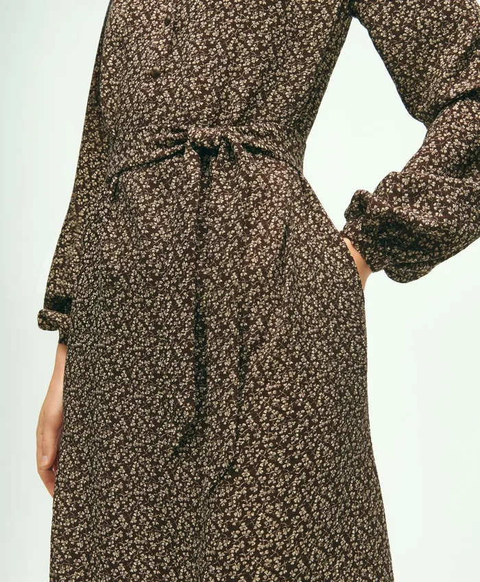 Dresses Women Brooks Brothers Flowy Printed Shirt Dress Brown Multi
