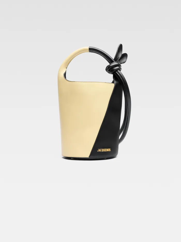 JACQUEMUS Crossbody and Handbags Mini Knotted Bucket Bag Pale Yellow Black 8211 Women JACQUEMUS Crossbody and Handbags Mini Knotted Bucket Bag Pale Yellow Black 8211 Women