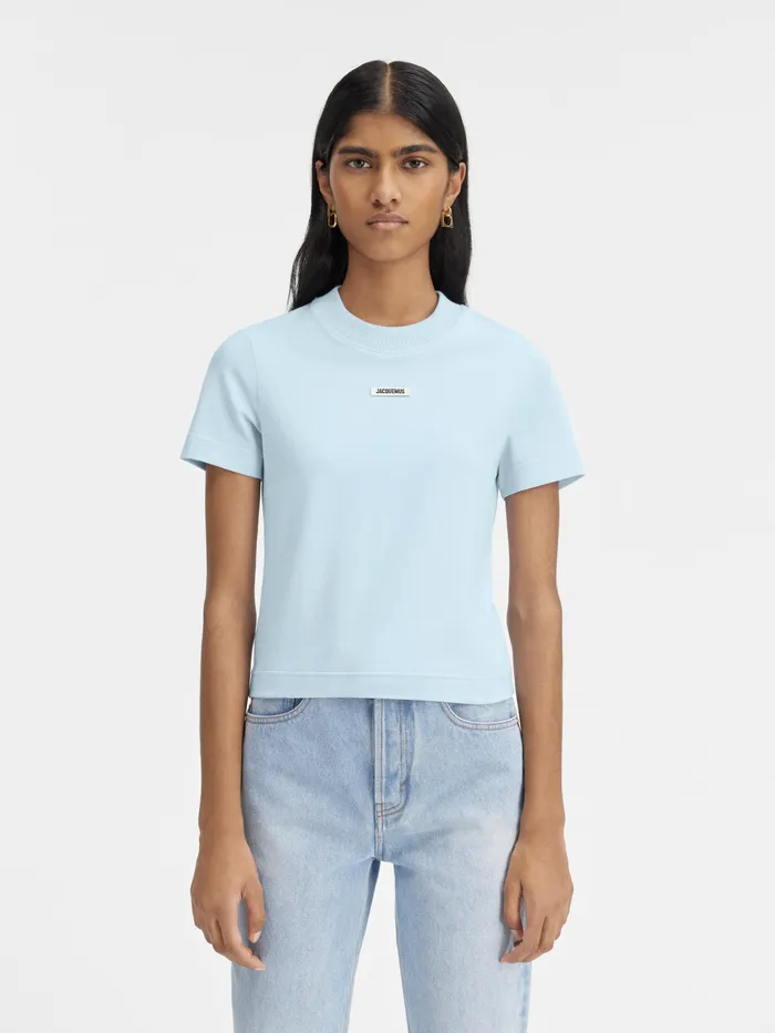 JACQUEMUS Sweatshirts and Joggings Grosgrain Logo TShirt Light Blue 8211 Women