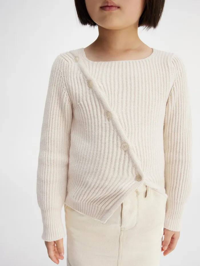 JACQUEMUS Tops Asymmetrical ButtonDown Sweater Offwhite 8211 Kids