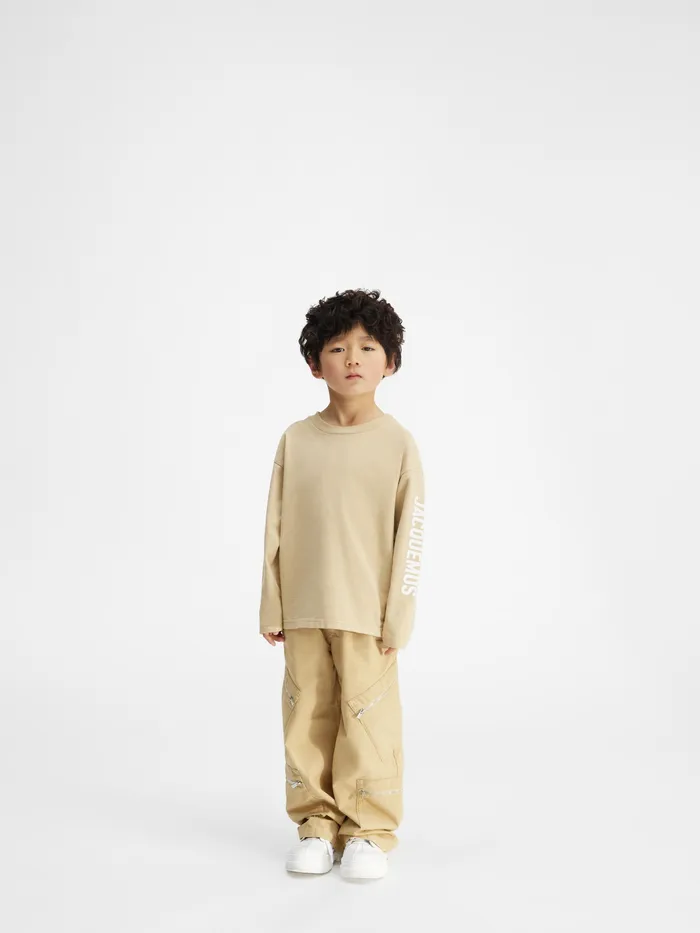 JACQUEMUS Tops LongSleeved Logo TShirt Dark Beige 8211 Kids