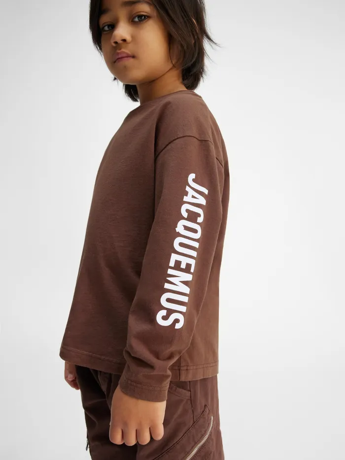 JACQUEMUS Tops LongSleeved Logo TShirt Dark Brown 8211 Kids