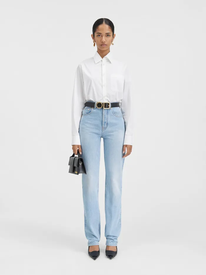 JACQUEMUS Trousers and Shorts Straight Leg Jeans Light Bluetabac 8211 Women