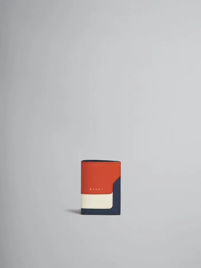 Orange Cream And Deep Blue Saffiano Leather Bifold Wallet Women Marni Wallets and Small Leather Goods