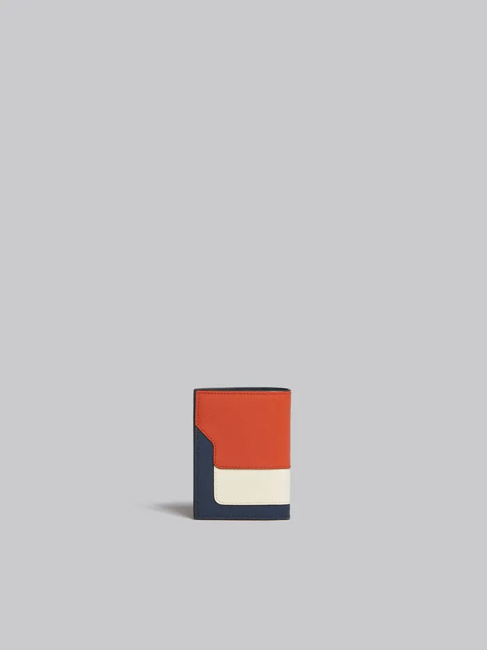 Orange Cream And Deep Blue Saffiano Leather Bifold Wallet Women Marni Wallets and Small Leather Goods