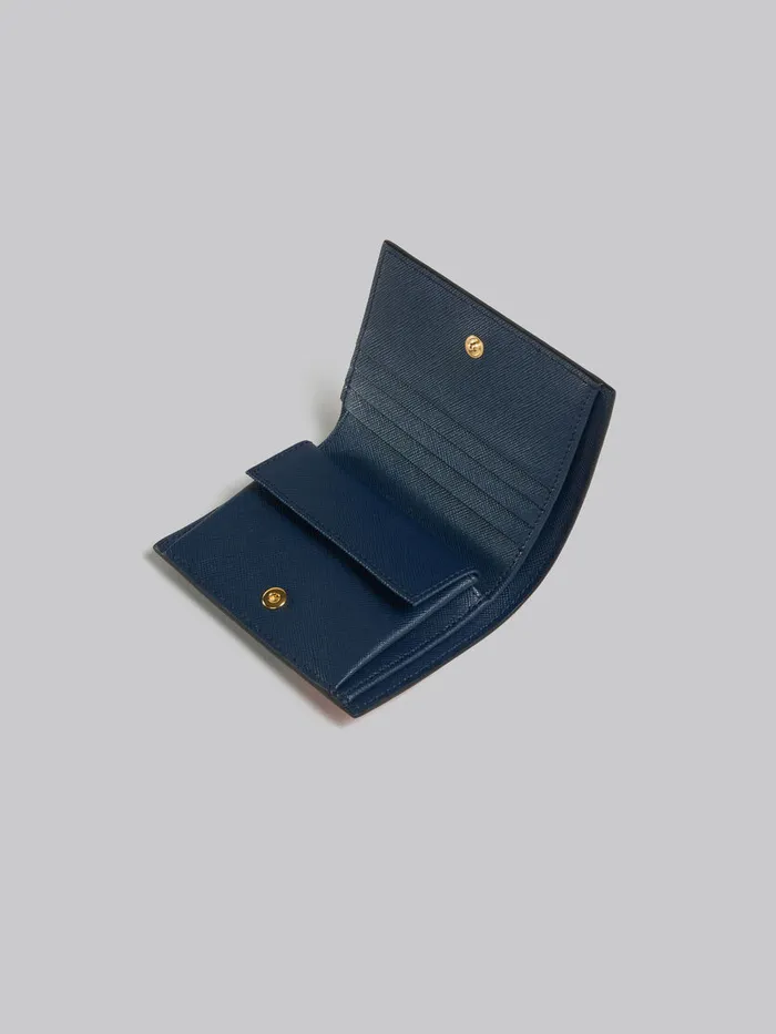 Orange Cream And Deep Blue Saffiano Leather Bifold Wallet Women Marni Wallets and Small Leather Goods