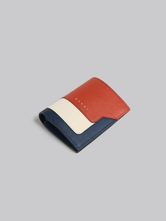 Orange Cream And Deep Blue Saffiano Leather Bifold Wallet Women Marni Wallets and Small Leather Goods