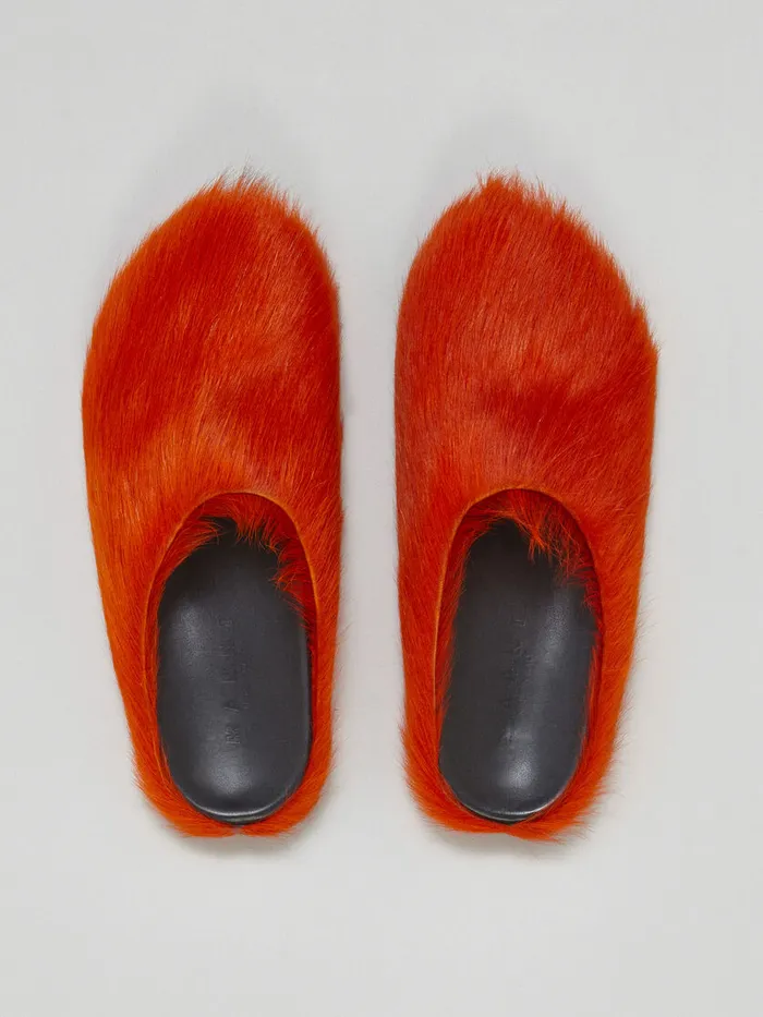 Orange Longhair Calfskin Fussbett Sabot Men Marni Fussbett Sabot