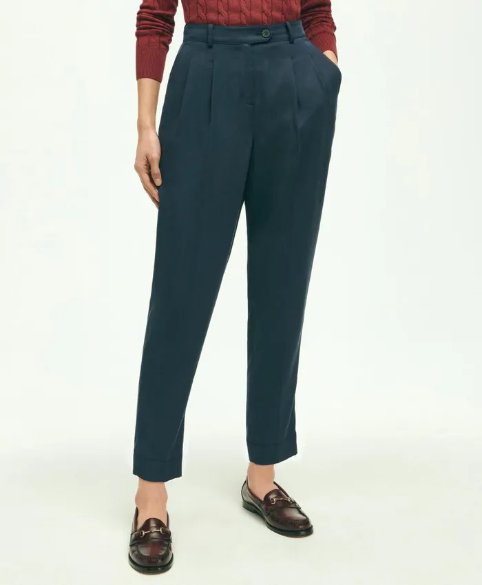 Pants andamp Skirts Women Brooks Brothers Slim PleatFront Cropped Pants Navy