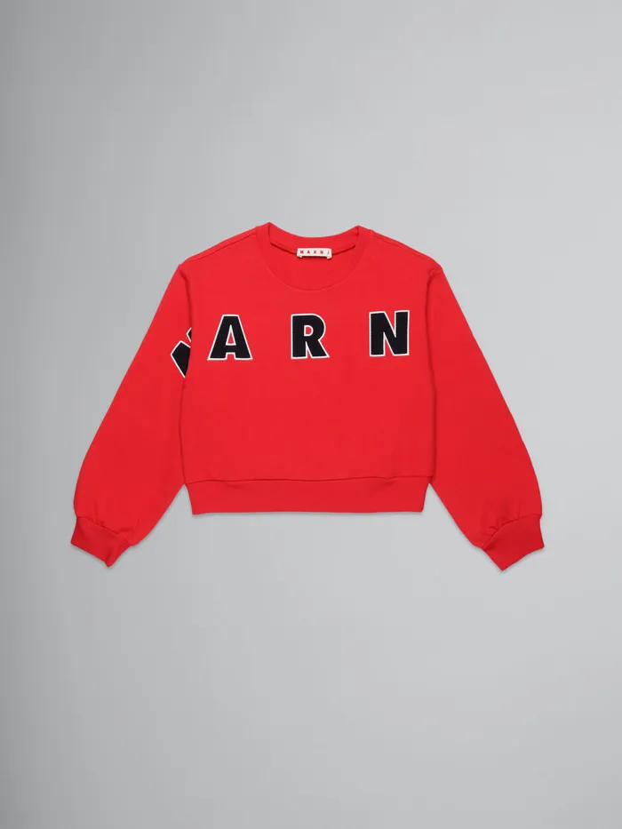 Red Cropped Crewneck Sweatshirt With Embroidered Logo Kids Marni