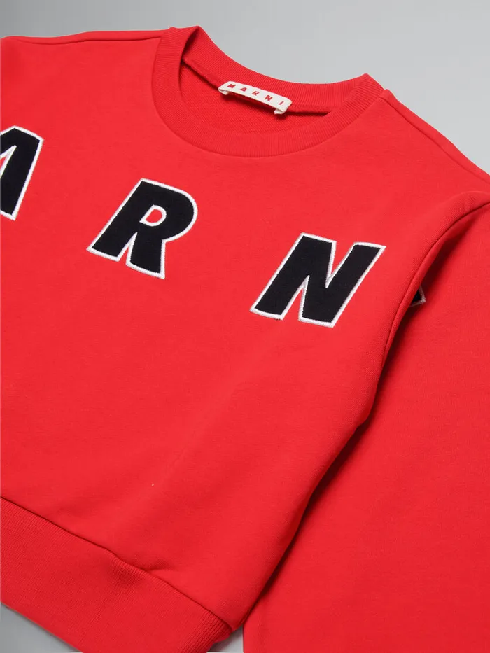 Red Cropped Crewneck Sweatshirt With Embroidered Logo Kids Marni