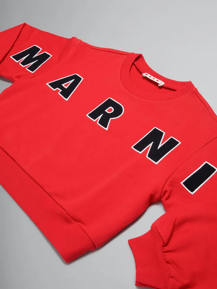 Red Cropped Crewneck Sweatshirt With Embroidered Logo Kids Marni