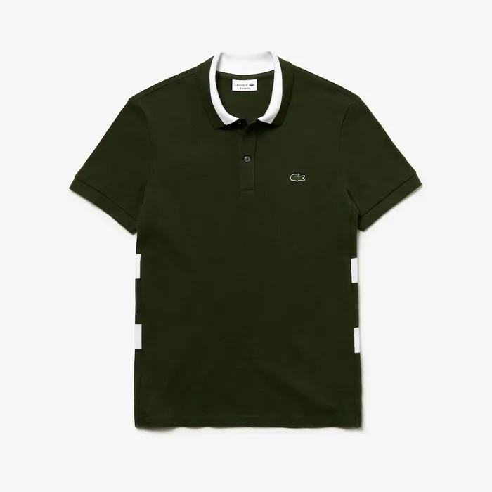 Regular Fit Petit Piqu Polo Khaki GreenWhite Mens Lacoste Polos Outlet Factory