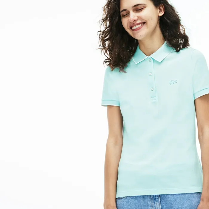 Slim Fit Stretch Polo Shirt Light BlueWhite Womens Lacoste Polos Online Store