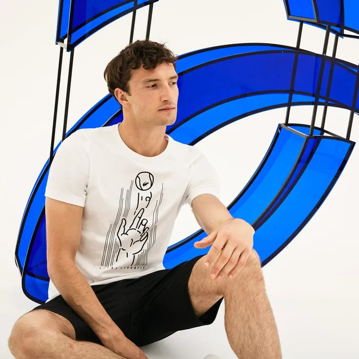 SPORT Novak Djokovic Crew Neck Print Technical TShirt WhiteBlack Mens Lacoste TShirts Store SPORT Novak Djokovic Crew Neck Print Technical TShirt WhiteBlack Mens Lacoste TShirts Store