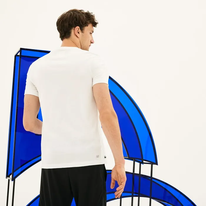 SPORT Novak Djokovic Crew Neck Print Technical TShirt WhiteBlack Mens Lacoste TShirts Store