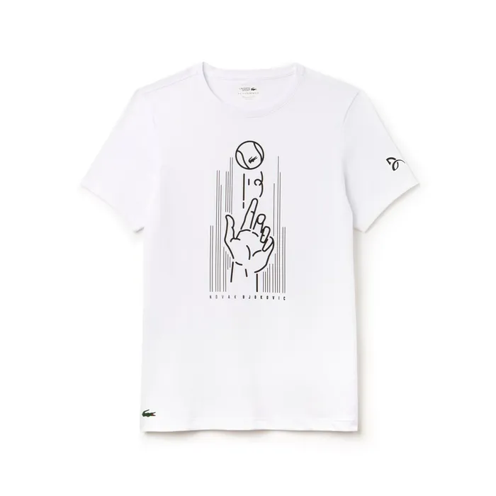 SPORT Novak Djokovic Crew Neck Print Technical TShirt WhiteBlack Mens Lacoste TShirts Store