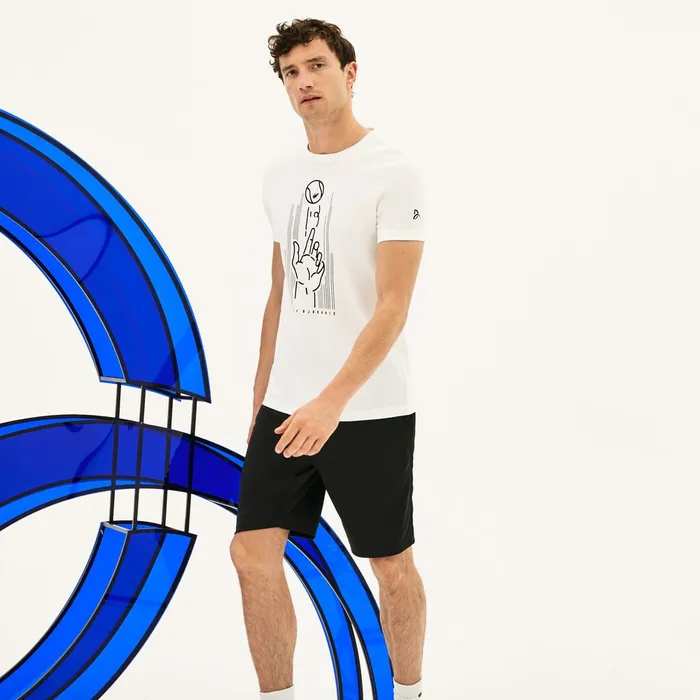 SPORT Novak Djokovic Crew Neck Print Technical TShirt WhiteBlack Mens Lacoste TShirts Store