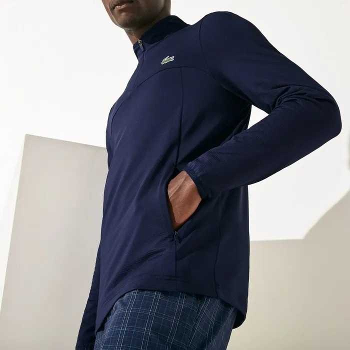 SPORT Stretch Zippered Collar Sweatshirt Navy Blue Mens Lacoste Sweatshirts Online Outlet Store