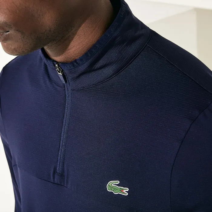 SPORT Stretch Zippered Collar Sweatshirt Navy Blue Mens Lacoste Sweatshirts Online Outlet Store