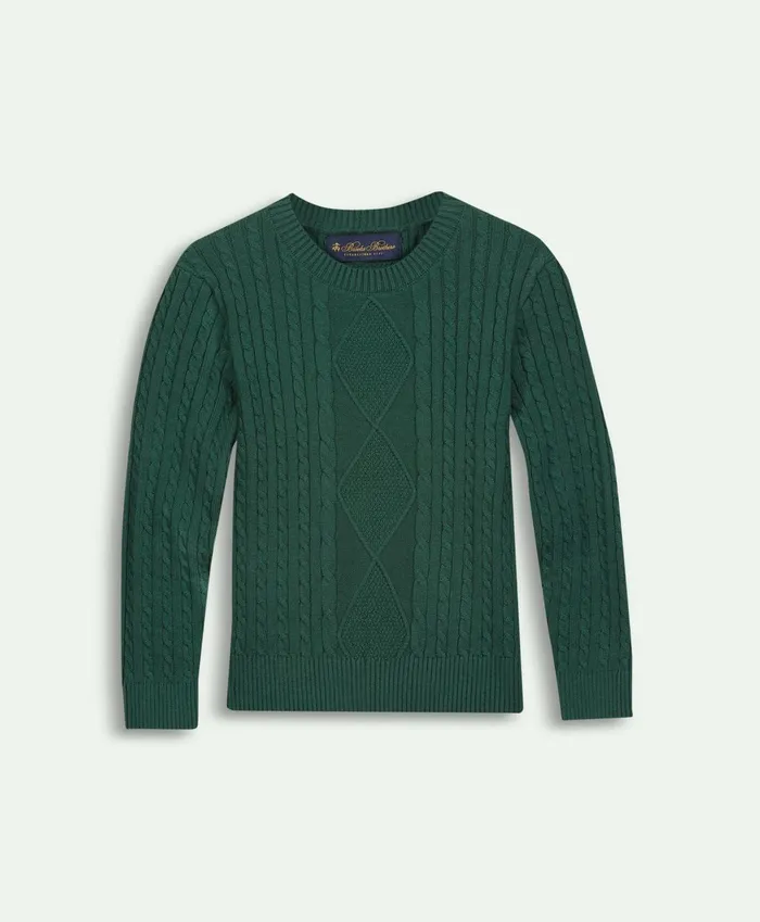 Sweaters Kids Brooks Brothers Boys Cotton Cable Crewneck Sweater Green