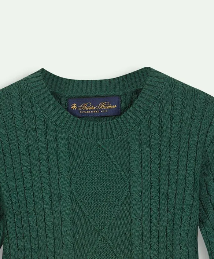 Sweaters Kids Brooks Brothers Boys Cotton Cable Crewneck Sweater Green