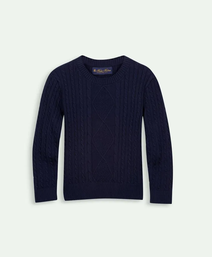 Sweaters Kids Brooks Brothers Boys Cotton Cable Crewneck Sweater Navy